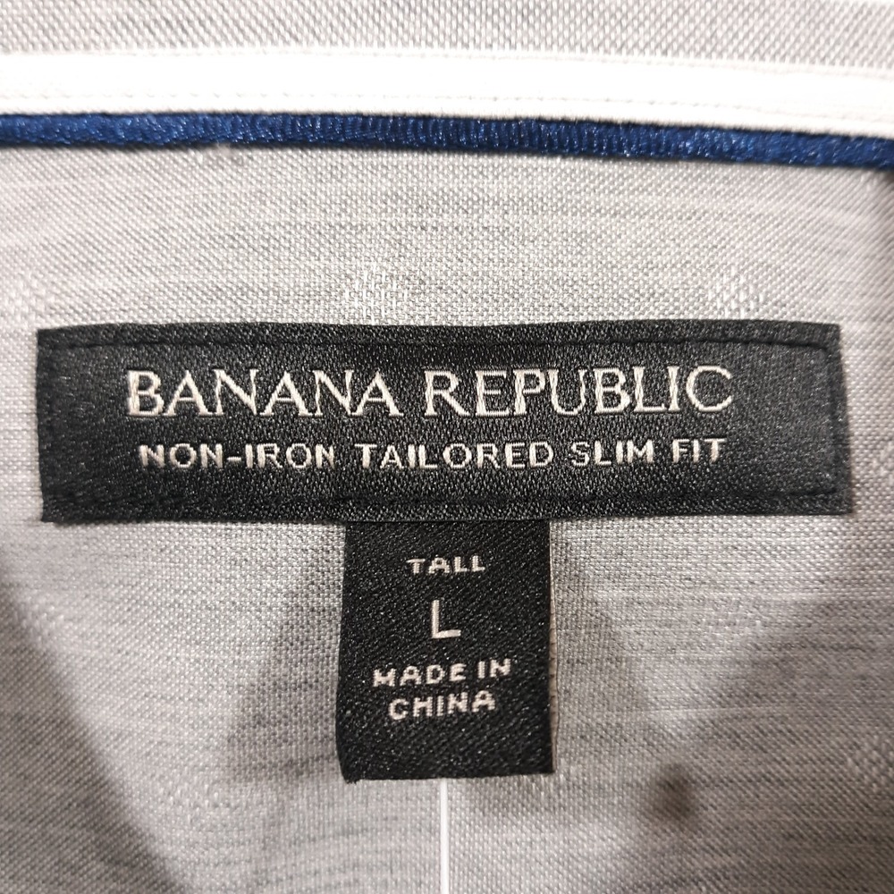 Banana Republic Non-Iron Shirt Mens Size Large Tall Slim‎ Fit Gray Striped NEW - Picture 6 of 11